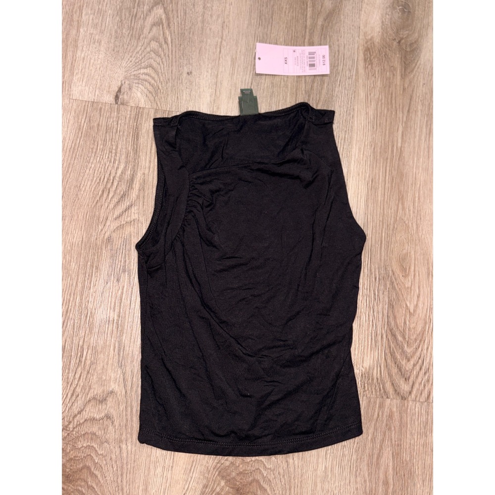 Wild Fable Black Asymmetrical Ruched Sleeveless Knit Top XXS‎ NWT